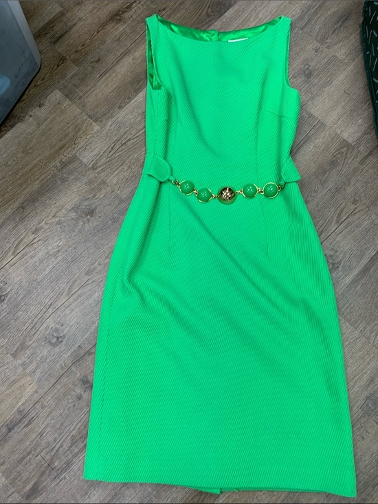 Milly of New York Dresses & Skirts - Milly of New York Neon Green Sleeveless Sheath Dress with Gold Chain Belt